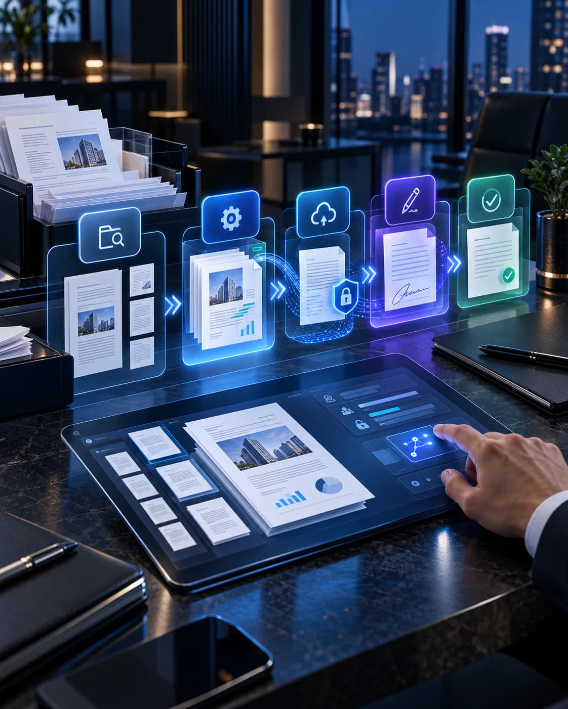 Secure document workspace connecting PDF processing, file transfer, signatures and approvals