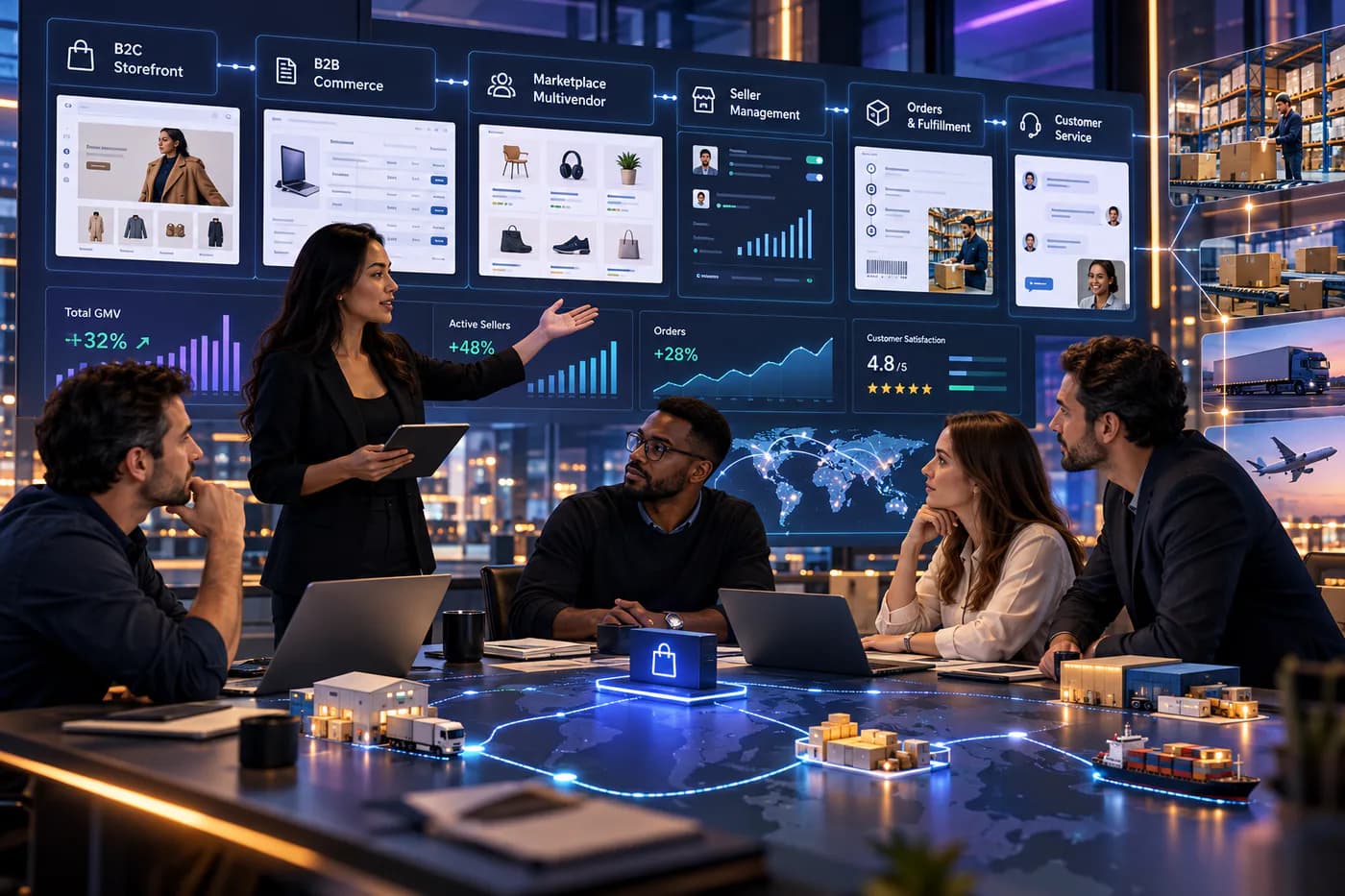 Commerce team connecting B2B, B2C, multivendor, order and fulfillment operations