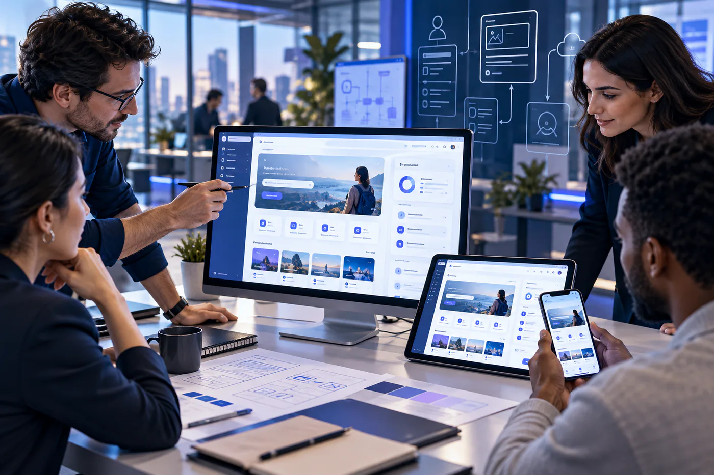 Digital product team creating one responsive application experience across desktop, tablet and mobile